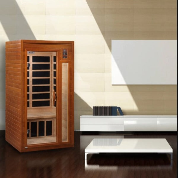 Dynamic Sauna Barcelona Edition 2-Person Far Infrared Sauna DYN-6106-01 - At the Living Room set-ip, facing left