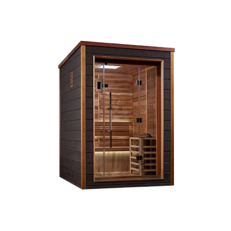 Golden Designs Narvik 2 Person Outdoor-Indoor Traditional Sauna - Canadian Red Cedar Interior