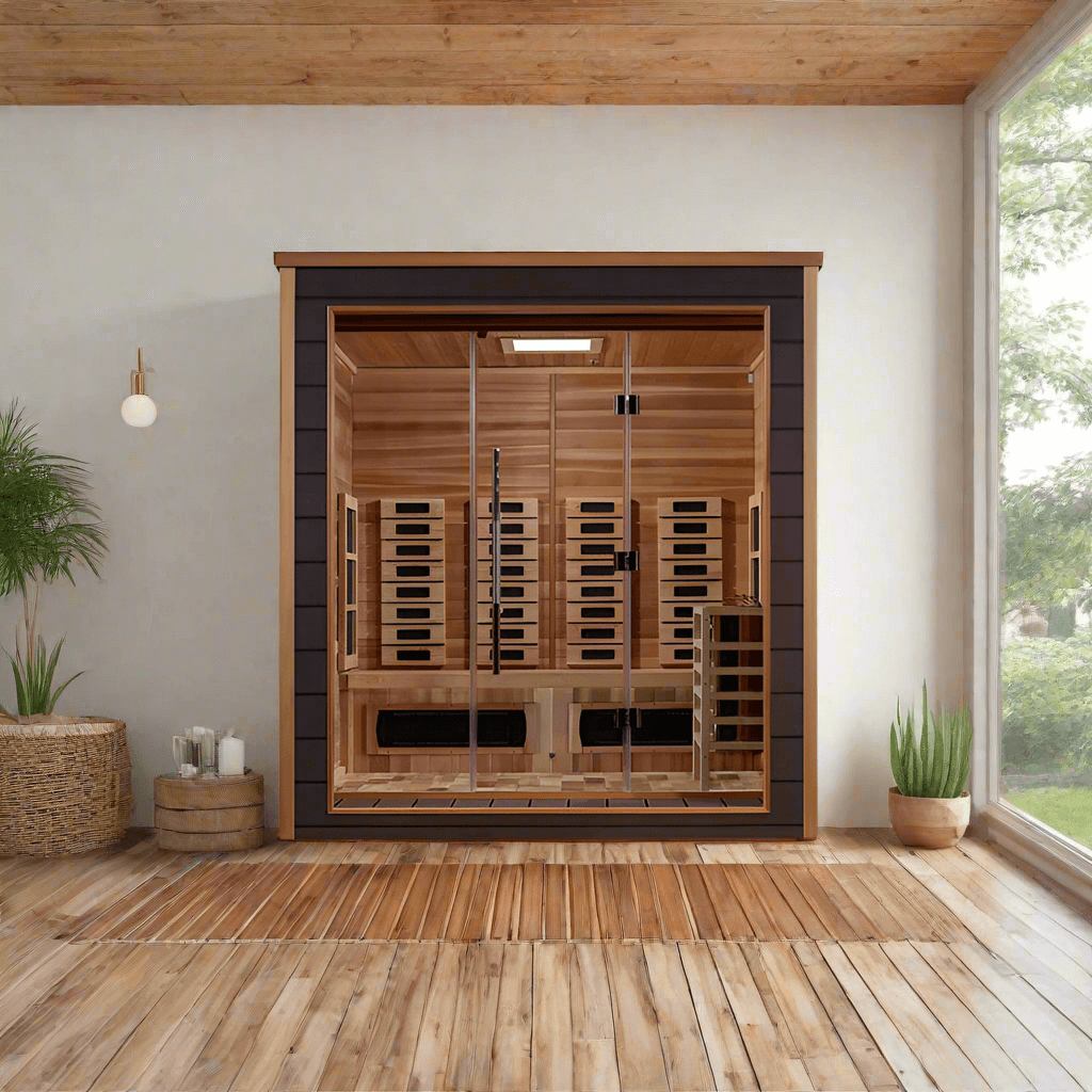 Golden Designs Visby 3 Person Outdoor & Indoor Hybrid Sauna - Canadian Red Cedar Interior