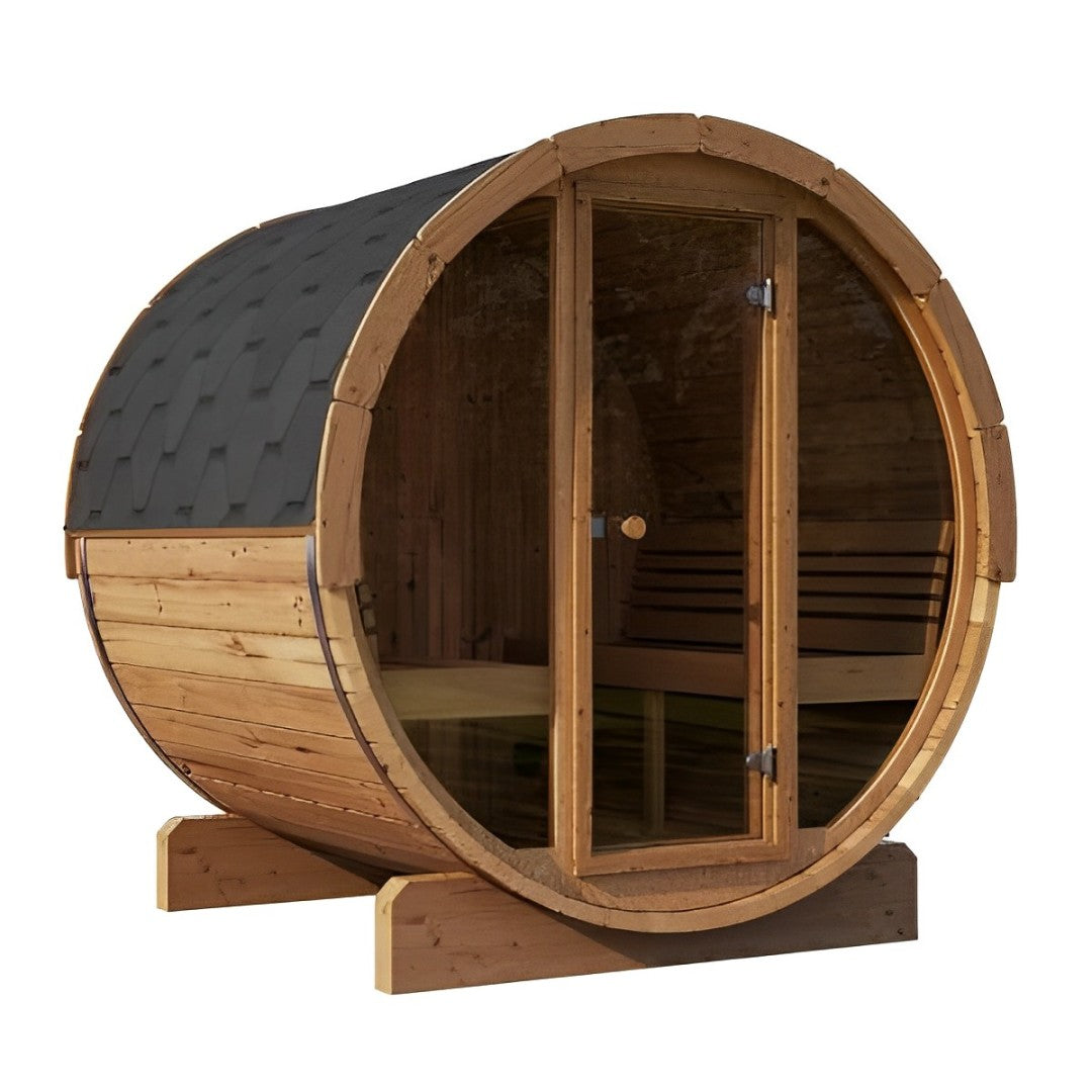 SaunaLife Model E7G 4 Person Barrel Sauna With Glass Front