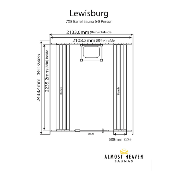 Almost Heaven Lewisburg 8 Person Standard Barrel Sauna - GRIM PARENT LIMITED