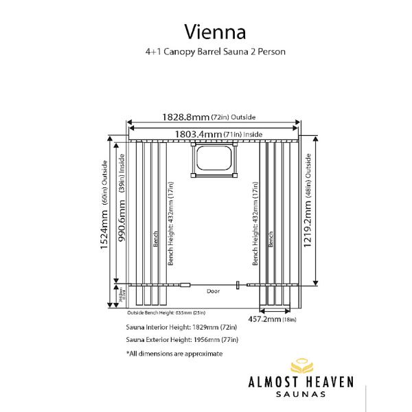 Almost Heaven Vienna Canopy Barrel 2 Person Sauna - GRIM PARENT LIMITED